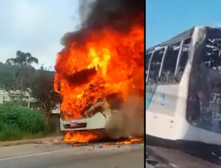 Ônibus da empresa 1001 pega fogo em Nova Friburgo, RJ.