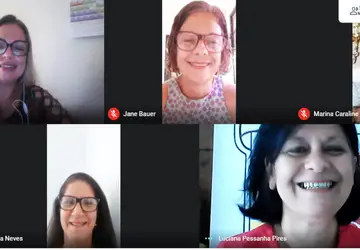 Reunião com Alexandra Braga, Jane Bauer, Marina Caraline, Lúcia Spadarotto e Luciana Pessanha Pires. (Foto: Reprodução)