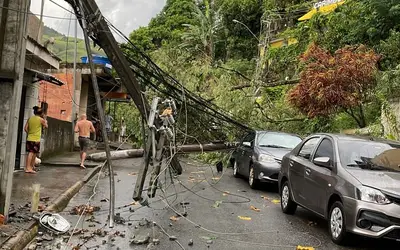 Temporal causa queda de poste e árvores em Cachoeiras de Macacu, RJ.